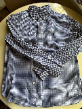 Boys sz L Polo by Ralph Lauren Blue Gingham Button-Down Shirt